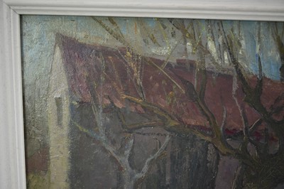Lot 1256 - *Margaret Thomas (1916-2016) oil on board - The Beekeeper, 29cm x 60cm, New English Art Club exhibition label verso, framed