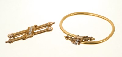 Lot 685 - 19th century Russian gold and diamond hinged bangle and matching brooch