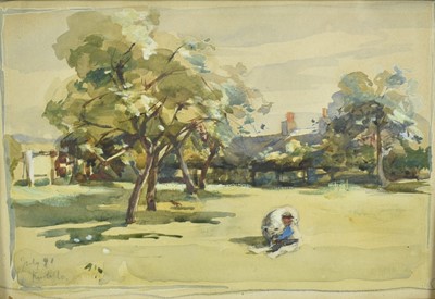 Lot 232 - William Miller Frazer (1864-1961) pencil and watercolour - Figure in a Garden, inscribed Kurtillo July '91, 13.5cm x 20cm, in glazed gilt frame  Provenance: Gerald M. Norman Gallery, Duke Street,...