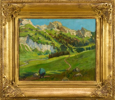 Lot 1185 - Louis Méry (1877-1967) oil on board - Dans La Combe de Pointe Percée, Aravis, signed, 46cm x 55cm, inscribed verso with date 1951, in gilt frame