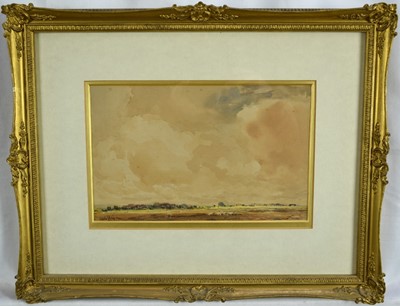 Lot 1061 - Claude Hayes (1852 - 1922), watercolour - Extensive Landscape, signed, 16cm x 25cm, in glazed gilt frame