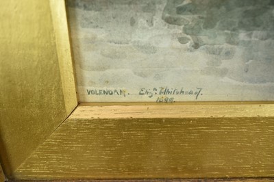 Lot 1046 - Elizabeth Whitehead (act.1877-1930) watercolour - The Harbour, Volendam, signed and dated 1899, inscribed verso, 16.5cm x 35cm, in original glazed gilt frame