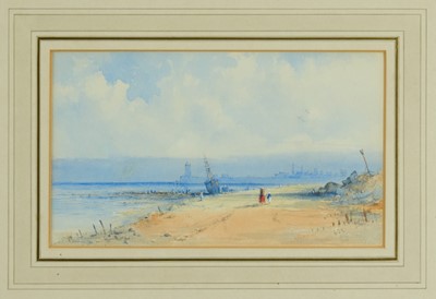 Lot 1042 - George James Knox (1810-1897) watercolour - On the Beach, South Shields, initialled and dated '63, 14.5cm x 24cm, in glazed gilt frame Provenance: Ex Collection Lord Derby and Lt. Col. Jeremy Knox