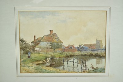 Lot 174 - Frederick Parks (act. 1890-1927) pair of watercolours - The Village Pond and A Rural Stream, signed, 26cm x 36cm, in glazed frames