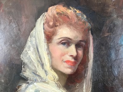 Lot 936 - *Edward Seago (1910-1974) oil on canvas - Portrait of Mrs Cyril Fletcher, née Betty Astell, signed, 76cm x 64cm, in gilt frame. Provenance: Mrs Betty Fletcher (1912-2005) thence by descent to her...