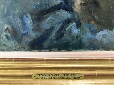 Lot 936 - *Edward Seago (1910-1974) oil on canvas - Portrait of Mrs Cyril Fletcher, née Betty Astell, signed, 76cm x 64cm, in gilt frame. Provenance: Mrs Betty Fletcher (1912-2005) thence by descent to her...