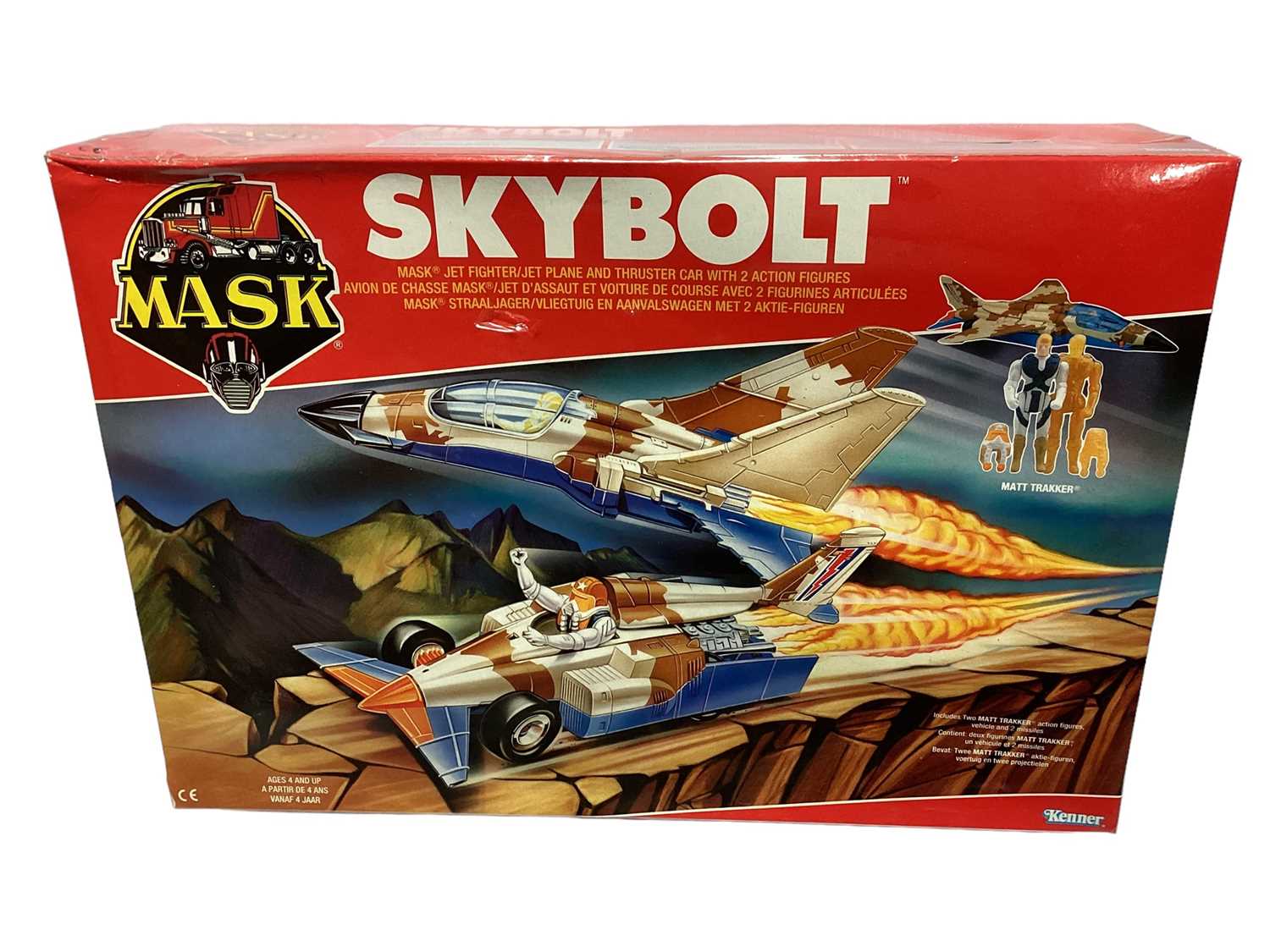 Lot 180 - Kenner Parker (1988) M.A.S.K. Original Series 4 Vehicle Skybolt (Split Seconds) M.A.S.K. Jet Fighter/Jet Plane & Thruster Car with 2 with action figures, in sealed box (1)