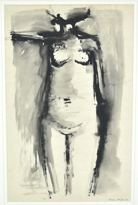 Lot 69 - Henry Cliffe (1919-1983) watercolour on paper - Nude, standing, signed and dated '60, 55cm x 35cm, in glazed frame