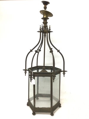 Lot 1378 - Late 19th/early 20th century hexagonal glass hall lantern, total height 93cm, 36cm diameter