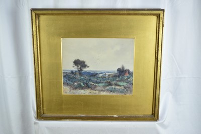 Lot 1063 - John Macintosh Macintosh (1847-1913) three watercolours - Bucklebury Common, 25cm x 37cm, Rural Farmstead, 25cm x 44cm and 'In the Lambourn Valley', 24cm x 29cm, each signed or monogrammed, in glaz...