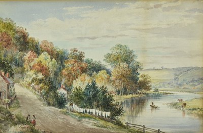 Lot 1065 - Alfred H. Vickers (1834-1919) watercolour - Rural River Landscape, signed, 16cm x 24.5cm, in glazed gilt frame