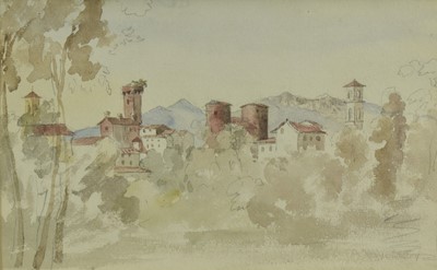 Lot 1066 - English School, mid 19th century, pencil and watercolour - Italian Landscape, 16cm x 24.5cm, in glazed frame  Provenance: Christie's 21st September 1954, the collection of Lt. Col. Hamilton Smith,...