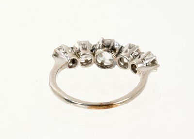 Lot 564 - Antique diamond five stone ring with five graduated old cut diamonds estimated to weigh approximately 2cts in total, in platinum claw setting on 18ct gold shank, ring size M.