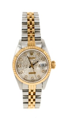 Lot 720 - Ladies Rolex Datejust gold and stainless steel wristwatch, with silver-coloured Jubilee diamond dial, gold milled bezel, screw down crown, in stainless steel 26mm oyster case on gold and stainless...
