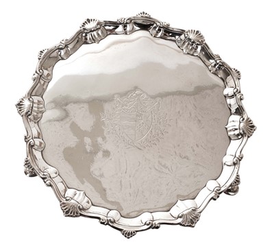 Lot 399 - George III silver salver, London 1776.