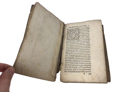 Lot 1776 - Walter Travers - Ecclesiasticae disciplinae, et Anglicanae ecclesiae ab illa aberrationis, stating printed by Adam de Monte in 1574, but known to be a false imprint, early full calf octavo, 15cm hi...