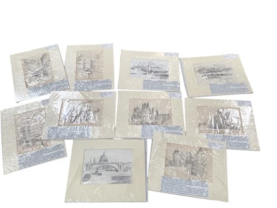 Lot 178 - Ernest Sutton - Group of ten pencil illustrations of Abbeys, rivers and other landscapes