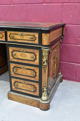 Lot 1388 - Fine mid-Victorian figured walnut, kingwood crossbanded and gilt metal mounted  pedestal desk