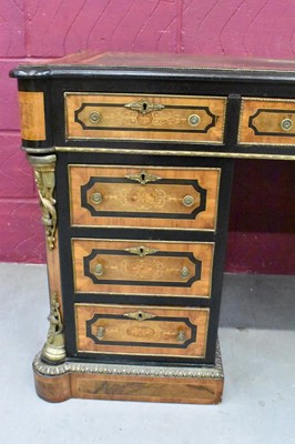 Lot 1388 - Fine mid-Victorian figured walnut, kingwood crossbanded and gilt metal mounted  pedestal desk