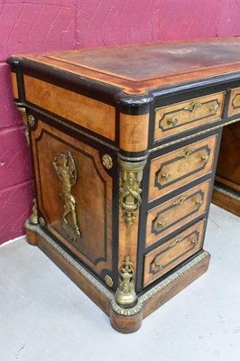 Lot 1388 - Fine mid-Victorian figured walnut, kingwood crossbanded and gilt metal mounted  pedestal desk