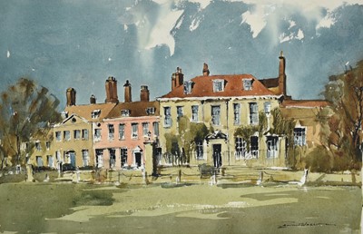 Lot 1174 - *Edward Wesson (1910-1983) ink and watercolour - Mompesson House Salisbury, signed, 33cm x 50cm, unframed