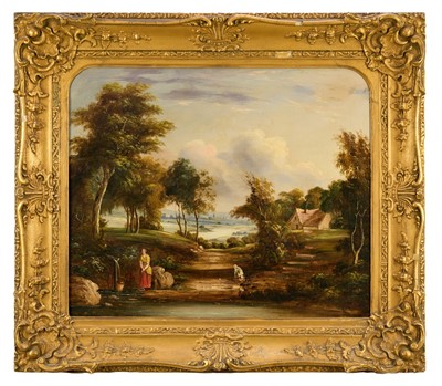 Lot 1125 - The Reverend Robert Woodley-Brown (1798-1869) pair of oils on canvas - Lake landscapes, in original refurbished 'arched' frames,  49cm x 59cm