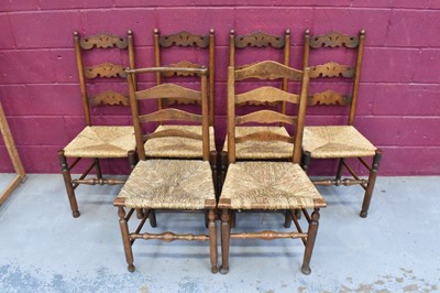 Lot 1391 - Set of four 19th ladderback chairs and two similar