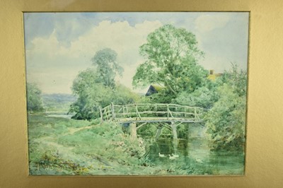 Lot 1202 - Henry Sylvester Stannard (1870-1951) watercolour - "Rustic Bridge by the Mill, Tempsford, near St. Neots", signed, 26cm x 35cm, in glazed gilt frame
