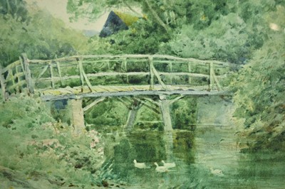 Lot 1202 - Henry Sylvester Stannard (1870-1951) watercolour - "Rustic Bridge by the Mill, Tempsford, near St. Neots", signed, 26cm x 35cm, in glazed gilt frame