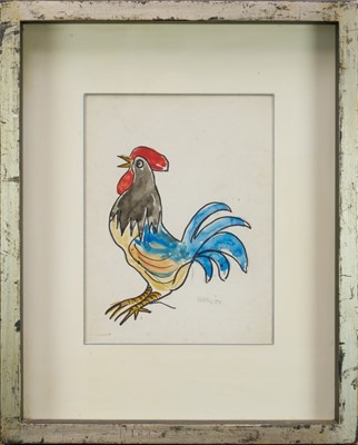 Lot 974 - *Rose Hilton (1931-2019) ink and watercolour - A Cokerel, signed and dated '73, 31cm x 23cm, in glazed frame  Provenance: a gift from Rose Hilton to Arthur Oldale, circa 1982, thence by decent to...