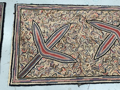 Lot 1580 - Omega style pair of hand woven rugs with abstract design, 132 x 82cm