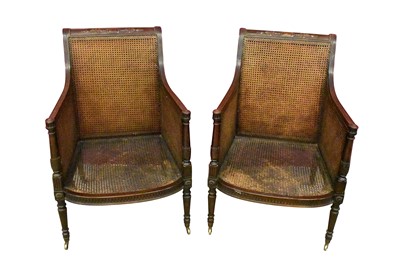 Lot 1400 - Fine quality pair of 19th century mahogany bergère library chairs by Gillows