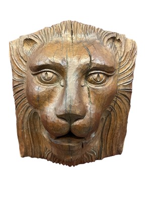 Lot 1401 - Very large antique carved oak lion mask