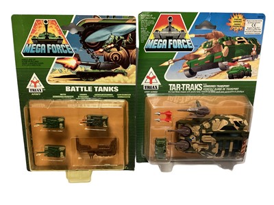 Lot 154 - Kenner (c1989) Mega Force diecast Triax & V-Rocs Combat Vehicles, on card with bubblepacks (8)