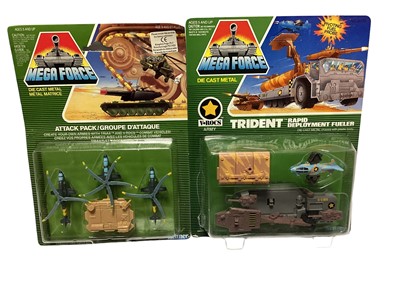 Lot 154 - Kenner (c1989) Mega Force diecast Triax & V-Rocs Combat Vehicles, on card with bubblepacks (8)