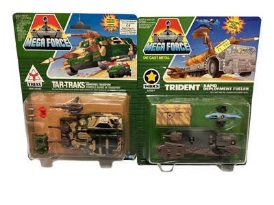 Lot 155 - Kenner (c1989) Mega Force diecast Triax & V-Rocs Combat Vehicles, on card with bubblepacks (8)
