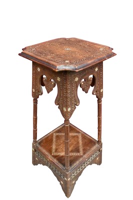 Lot 1409 - Antique Islamic mother of pearl inlaid plant stand, Syria