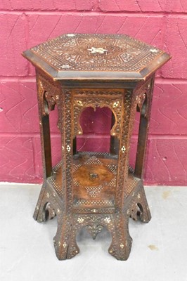 Lot 1411 - Antique Islamic mother of pearl inlaid side table, Syria