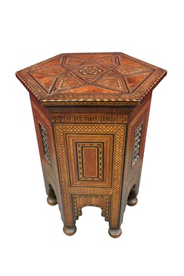 Lot 1412 - Antique Islamic occasional table with parquetry inlay, Syria