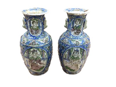 Lot 190 - Pair of Persian pottery vases, Qajar