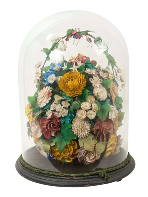 Lot 780 - Glass dome housing an arrangements of shells in the form of flowers