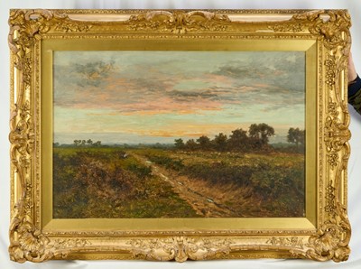 Lot 1216 - Daniel Sherrin (1868-1940) oil on canvas - 'Sunset over a Surrey Common', signed, 51cm x 76cm, in original gilt frame