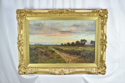 Lot 1216 - Daniel Sherrin (1868-1940) oil on canvas - 'Sunset over a Surrey Common', signed, 51cm x 76cm, in original gilt frame