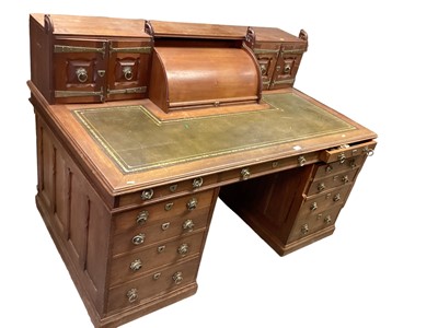 Lot 1292 - Arts & Crafts gothic oak twin pedestal desk