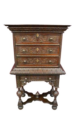 Lot 1417 - 17th century style carved oak cabinet on stand