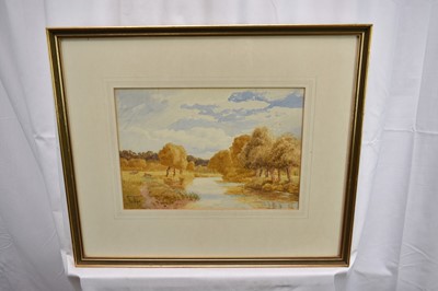 Lot 1247 - Thomas Pyne (1843-1935) pair of watercolours - Fenn Lane, Dedham and the River Stour at Dedham, both signed, the former dated 1910, in glazed gilt frames, 23cm x 33cm