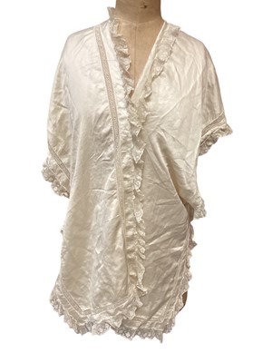 Lot 2054 - Edwardian Irish Crochet lace blouse yoke and front (garment is significantly damaged), Edwardian cream silk and lace plus a filet lace dress yoke.