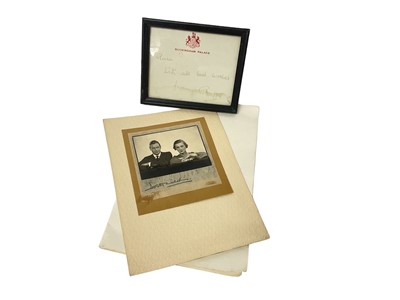 Lot 149 - T.R.H. The Duke and Duchess of Kent, signed portrait photograph dated 1935 and signed card in frame (2)