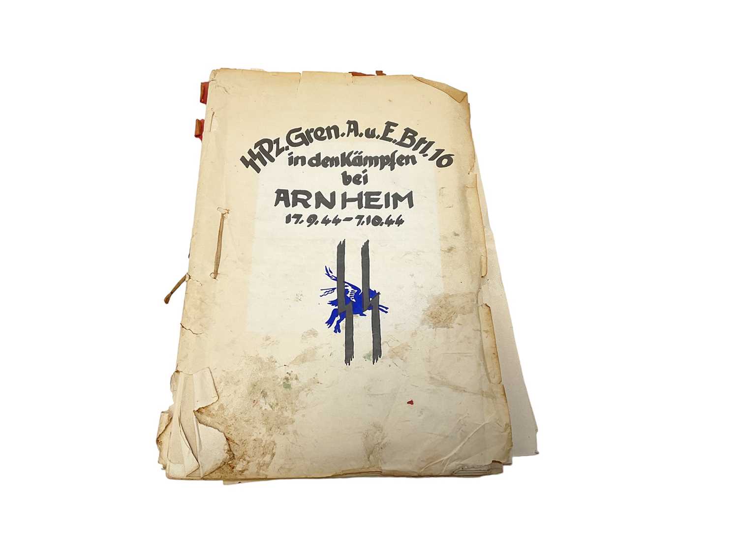 Lot 793 - Second World War Battle of Arnhem war diary of SS Panzer Grenadier Depot and Reserve Bn. 16 between 17th September 1944 and 7th October 1944 typed in English and contained in a folio.