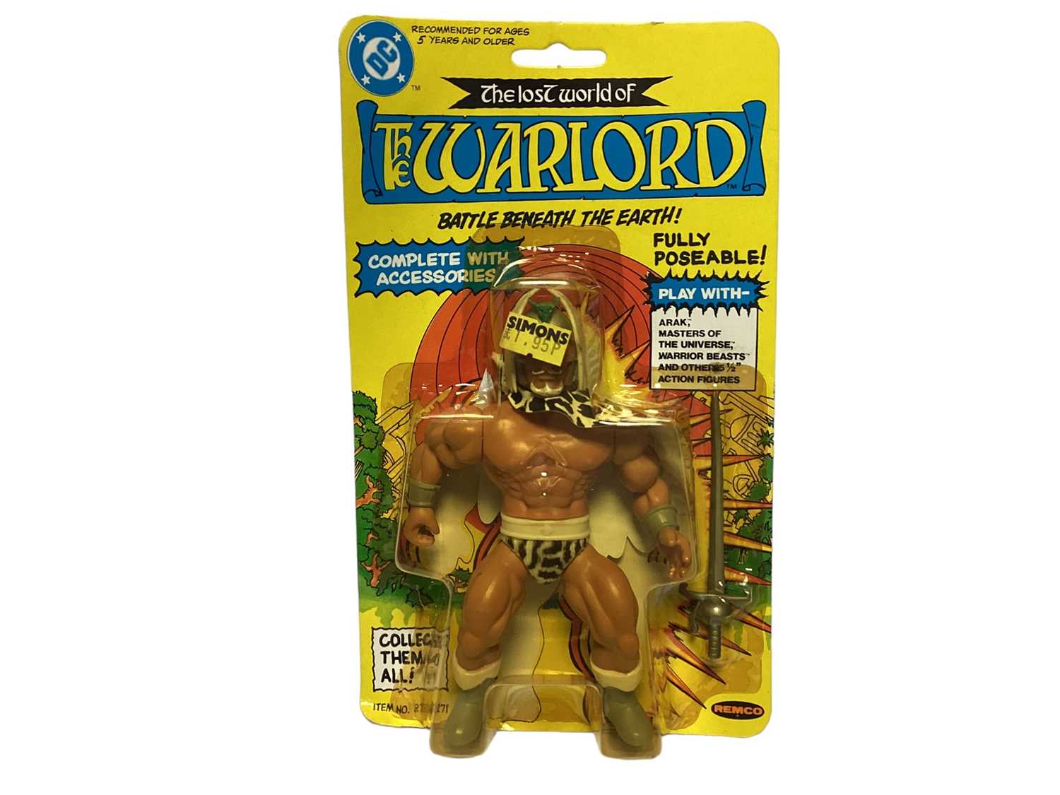 Lot 202 - Remco DC (c1982) The Lost World of the Warlord  5 1/2" action figures including Hercules, Arak & The Warlord, on card with bubblepack (3)